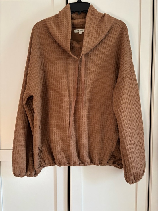 Max Studio Tops - Max Studio Waffle-Knit Hooded Cardigan - Tan